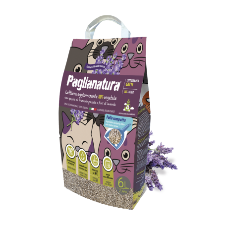 Lettiera per gatti agglomerante in paglia di grano e fiori di lavanda 2,4kg/6L - Paglianatura