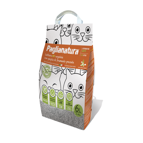 Lettiera per gatti agglomerante in paglia di grano naturale 2,4kg/6L - Paglianatura