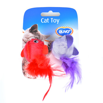 Red/Lilac Feather Birds 2 pieces - 13x10x3,5cm - Cat toy