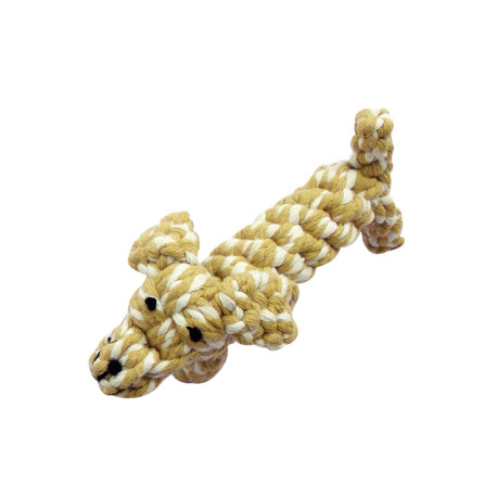 Cuerda de algodón con forma de perro - marrón/blanco - 17cm