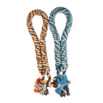 Cuerda de algodón con nudos para perros - naranja/azul - 90 cm