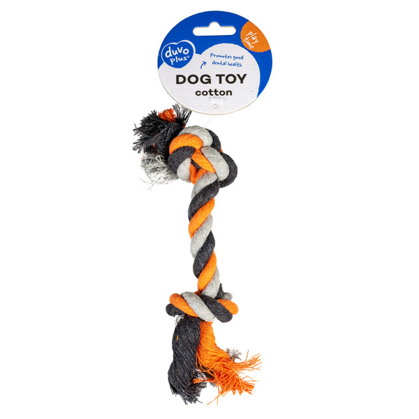 Cuerda de algodón con dos nudos para perros - gris/naranja/marrón - 35 cm