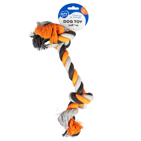 Cotton rope with two knots for dogs - grey/orange/brown - 37cm