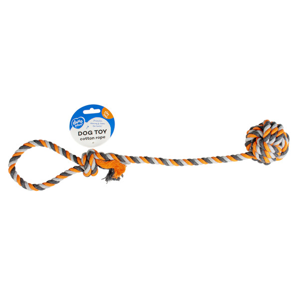 Katoenen touw met bal - oranje/grijs - 50cm