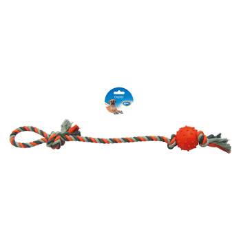 Cuerda de algodón con pelota de goma - naranja/gris - 60 cm