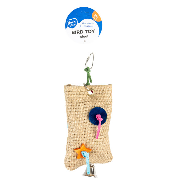 Bolsa de snack de sisal con papel, madera, campana multicolor - 5,5x10,2x33cm