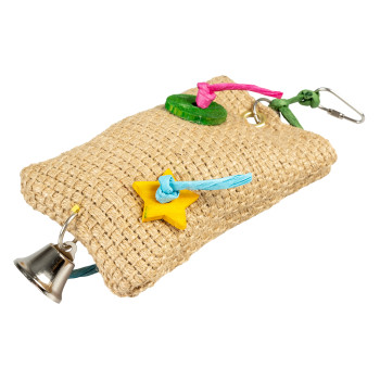 Sacchetto per snack in sisal con carta, legno, campana multicolore - 5,5x10,2x33cm