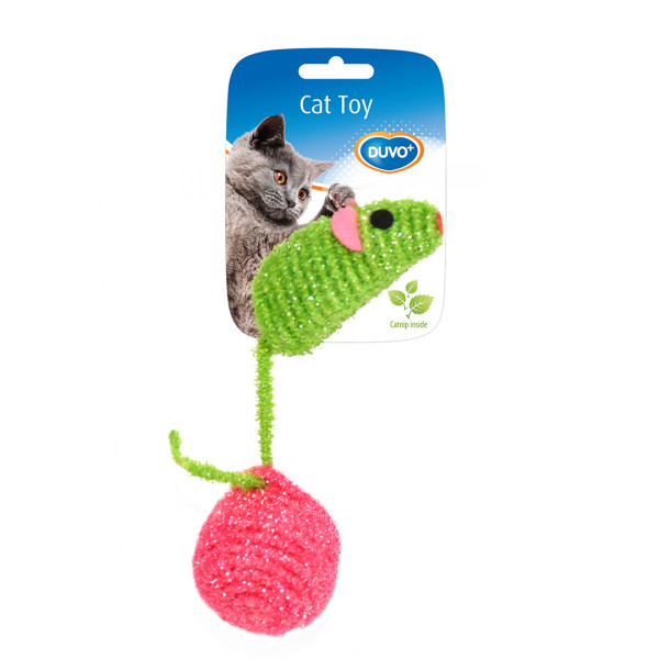 Muis & Nylon Bal Groen/Roze 10x4x4cm - Cat Toy