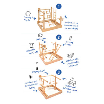 Parco giochi 3 in 1 per uccelli - 38x38x40,5 cm