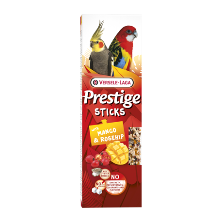 Mango-Hagebuttenkernstäbchen für Großsittiche und Papageien - 2 Stück