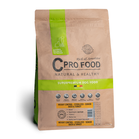 Control de Peso Adulto con pato y pavo 10kg - Croquetas para perros senior o esterilizados - CproFood