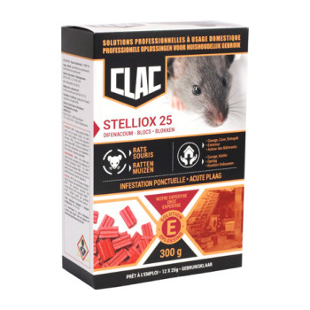 Stelliox 25 blocs hydrofuges pour rats et souris 300g - 12x25g - Clac