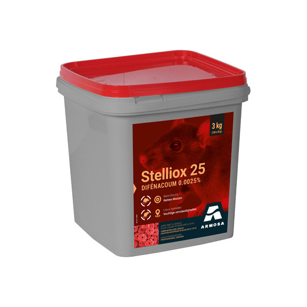 Stelliox 25 3kg - Blocchi idrorepellenti per ratti e topi - 150x20g