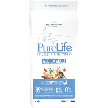 Ração sem cereais para cães Medium Adult Pure Life Flatazor Pro Nutrition 12kg