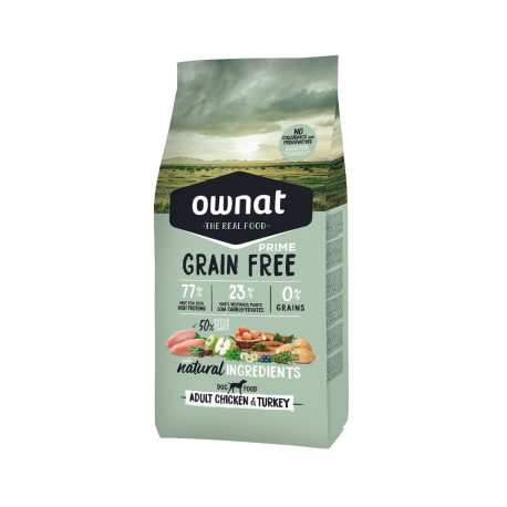 OWNAT PRIME Grain Free Adult sin cereales con pollo y pavo para perro adulto 12kg