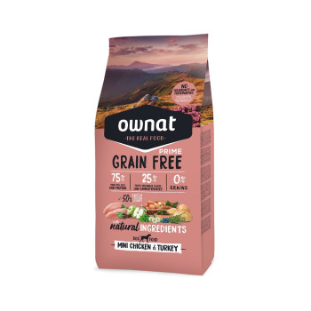 OWNAT PRIME Grain Free Adult Mini senza cereali al pollo e tacchino per cane adulto di piccola taglia 3kg